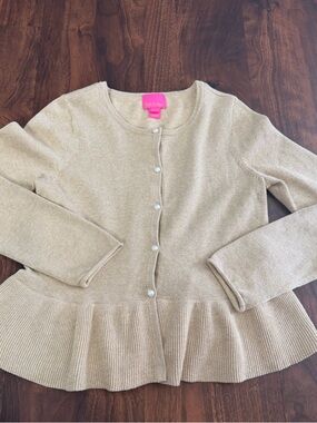 Lilly Pulitzer Metallic Gold Ruffle Hem Cardigan